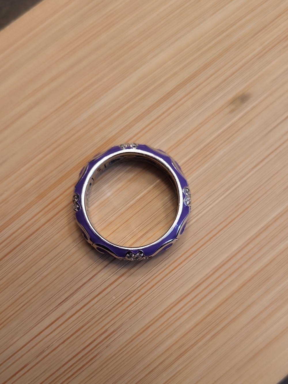 Sterling Silver 925 Purple Enamel CZ Floral wide band ring - Picture 8 of 12